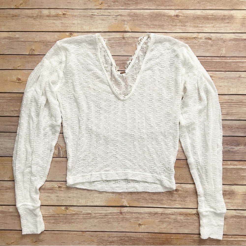Free People Dream Girl Long Sleeve Pointelle Knit Top | Size XS - Picture 4 of 9